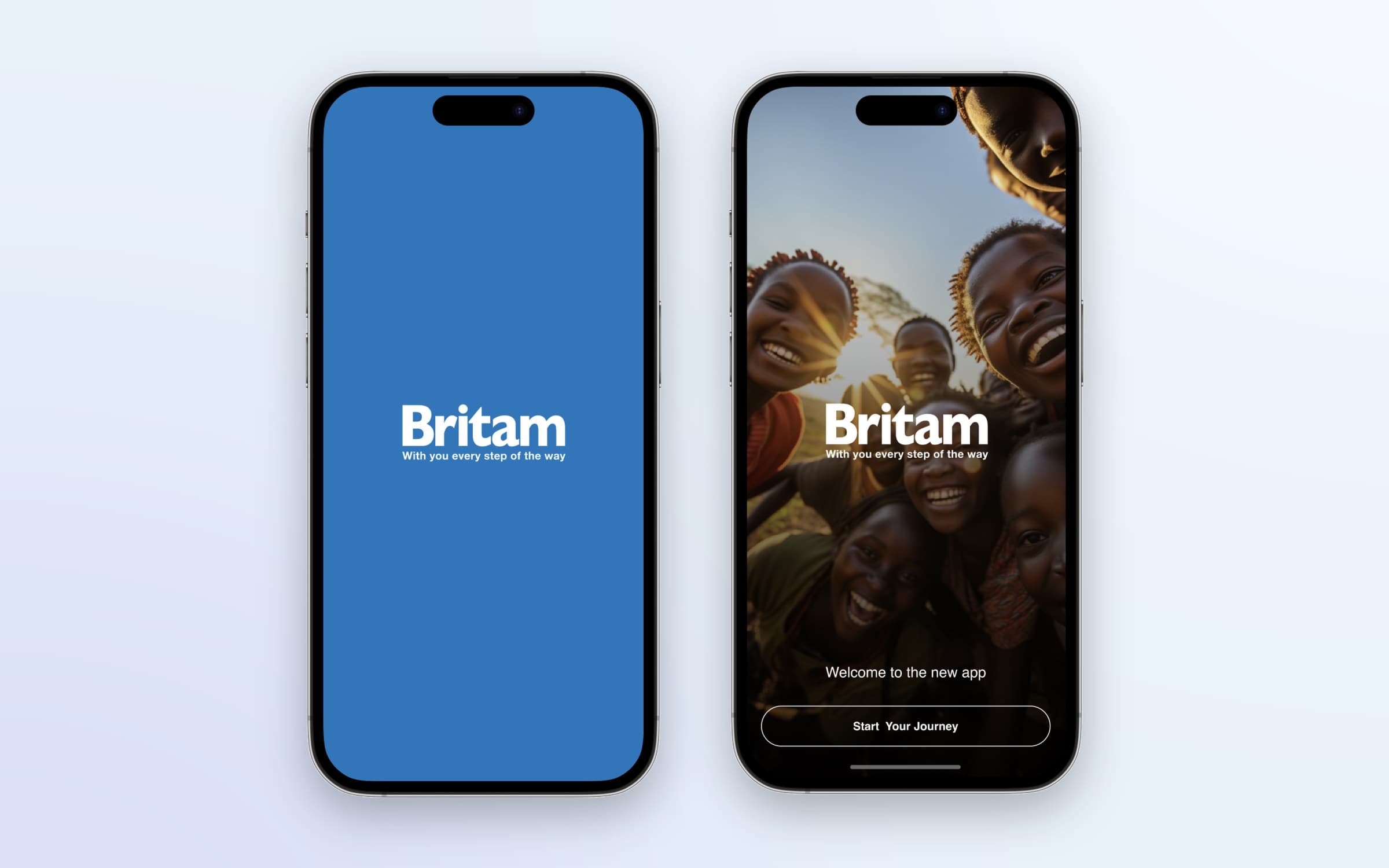 Britam splash screen and Welcome to the new app