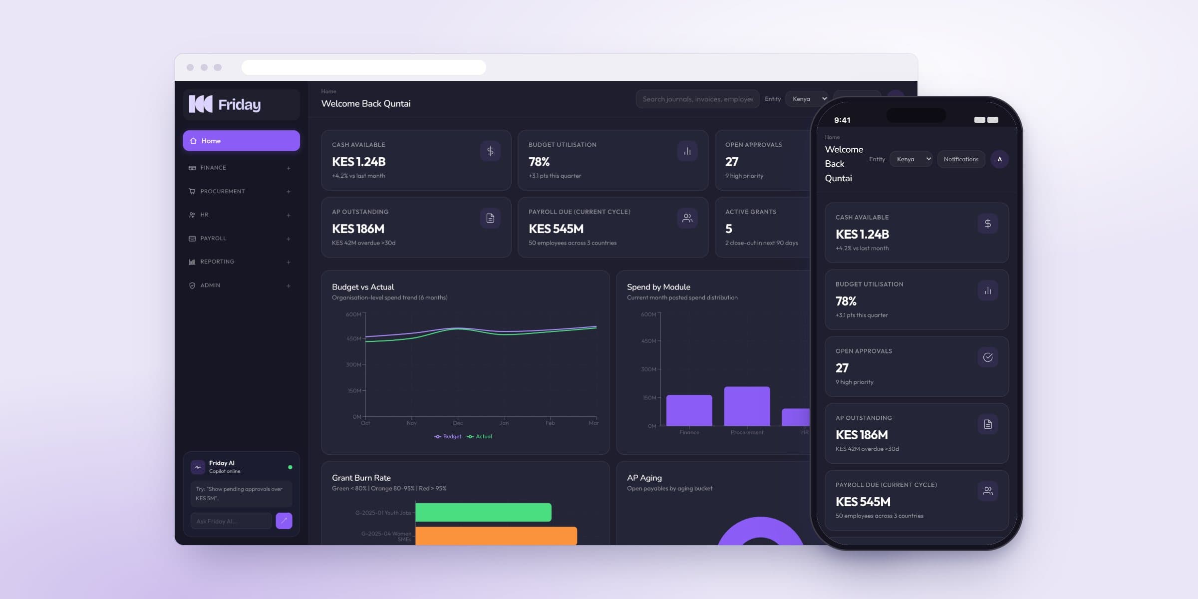 Friday's home dashboard on desktop and mobile