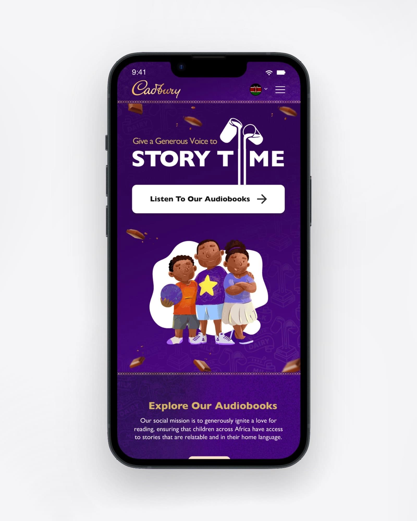 Cadbury Story Time landing page on a phone